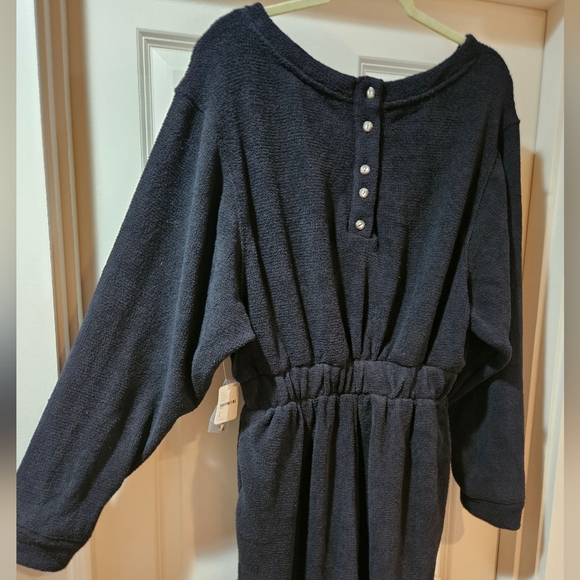 Free People Keepin It Real Jumpsuit Long Sleeve Scoop Neck Button Back Black NWT - Picture 10 of 16